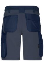 Workwear Stretch-Bermuda shorts in navy, featuring multiple pockets and a logo. Ideal for practical workwear applications.
