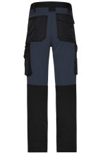 Workwear stretch-pants featuring a combination of navy and black, with multiple pockets and a logo.