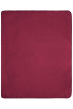 A fleece blanket in a deep burgundy colour with a smooth texture and stitched edges.