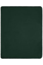 A dark green fleece blanket with a stitched edge design. It has a smooth texture and a rectangular shape.