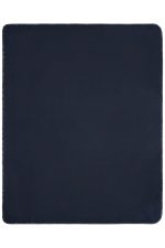 A dark navy fleece blanket with a smooth texture and stitched edges. It features a simple, solid colour design.