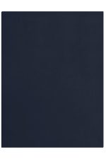 A navy fleece blanket, rectangular in shape, with a smooth texture. It features a subtle logo in a corner.