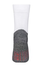 Sport socks in white and grey, featuring a textured pattern and red accents. The socks also have a logo.
