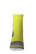 Sport sneaker socks featuring a bright yellow design with grey accents and a logo. Ideal for athletic wear.