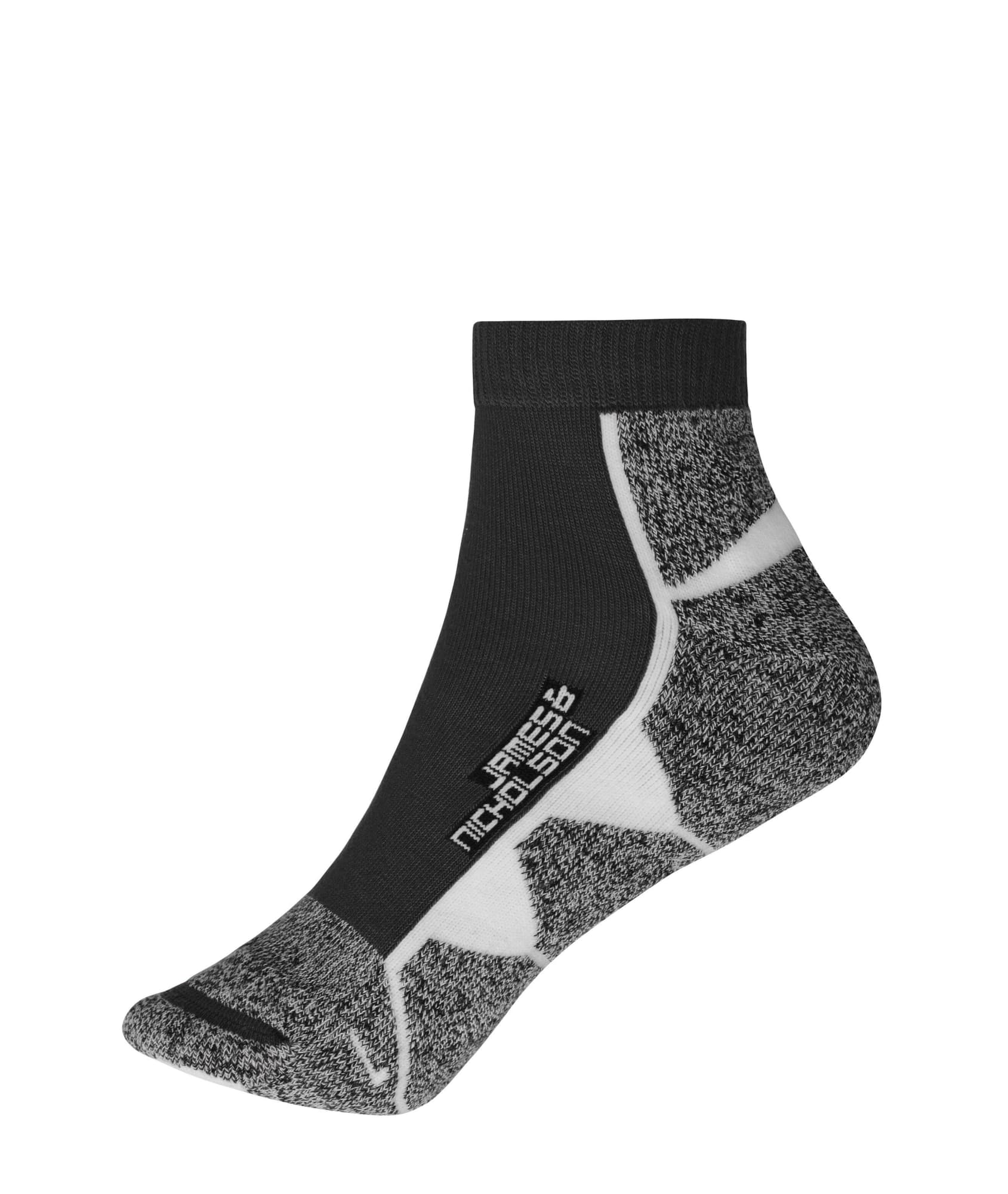 Sport sneaker socks in black with grey textured patterns and a logo on the side. Ideal for sports and active wear. Sport sneaker socks in black with grey textured patterns and a logo on the side. Ideal for sports and active wear.