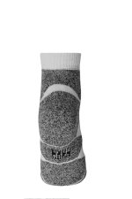 Sport sneaker socks in a grey and white design, featuring a logo on the side.