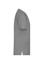 A grey short-sleeved tunic with a straight cut and a side pocket, designed as a uniform.