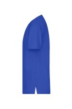 A royal blue tunic with short sleeves, featuring a pocket on the side, presented in a side view.