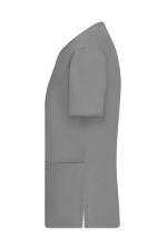 A grey ladies' stretch casack with short sleeves and two front pockets, featuring a branding logo.