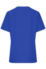 A blue ladies' stretch casack in a uniform tunic style. The back view features short sleeves and a simple design.