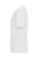 A white Ladies Stretch Casack tunic with short sleeves and two front pockets. It features a logo.