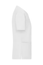A white ladies' stretch casack featuring short sleeves and pockets, designed as a uniform tunic.