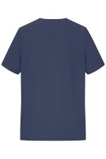 A navy blue men's stretch casack with short sleeves and a plain design, featuring a logo on the back.