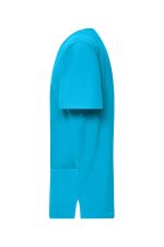 A turquoise men's stretch casack with short sleeves and a pocket detail on the side.