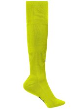 A pair of knee-high sports socks in bright yellow with a brand logo on the side.