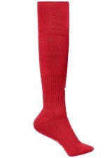 Red sports socks designed for team uniforms, featuring a knee-high length and a textured pattern.