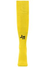 Bright yellow sports socks with a logo, designed for team uniforms. Ideal for various sports activities.
