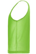 A mesh training singlet in vibrant lime green with a sleeveless design. It features a logo on the side.