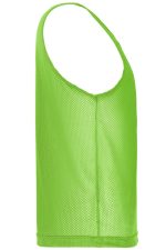 A bright green mesh training vest with a sleeveless design and a relaxed fit. It has a logo on it.