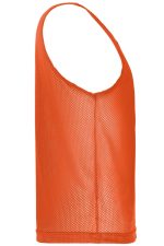 An orange mesh training vest with a sleeveless design. The vest features a rounded neckline and a lightweight fabric.