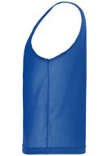 A blue, sleeveless mesh training vest featuring a rounded neckline and a lightweight design.