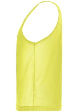 A bright yellow mesh training singlet featuring a scoop neck design and no sleeves.