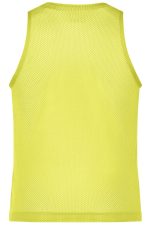 A mesh tank top in bright yellow with a simple design and no graphics. It features a sleeveless cut and a breathable fabric.