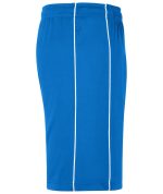 Blue sports shorts with white piping along the sides and an elastic waistband. Includes a logo.