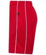 Red sports shorts featuring white stripes and an attached logo. Suitable for junior wear.