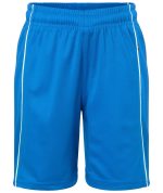 Bright blue sports shorts for juniors, featuring an elastic waistband and white side detailing. Includes a logo.