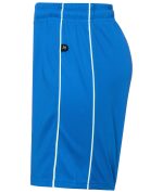 Blue sports shorts featuring a logo and white side stripes, designed for juniors.