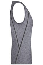 A grey ladies' sports tank top with a sleeveless design and accentuated seams. It features a logo on the fabric.