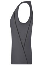 A grey ladies sports tank top with a sleek design and a logo on the side. Ideal for sporty activities.