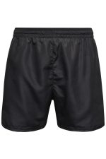 Men's sports shorts in black, featuring an elastic waistband and a simple design. Includes a logo.