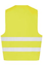 A yellow safety vest with two horizontal white reflective stripes and no visible branding.