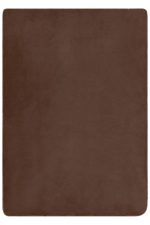 A brown fleece blanket with a smooth texture and stitched edges, suitable for warmth and comfort.