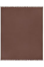 A brown fleece blanket with a scalloped edge design and a simple, solid colour.