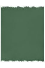 A green fleece blanket featuring a scalloped edge and a simple design, ideal for home use.