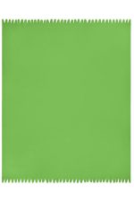 A green fleece blanket with a textured edge, featuring a logo in one corner.