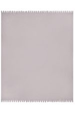 A fleece blanket in a soft grey colour with a jagged edge trim and a logo in one corner.