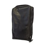 A black premium PU leather shoe bag with a zip closure and a logo. Suitable for travel or corporate gifts.