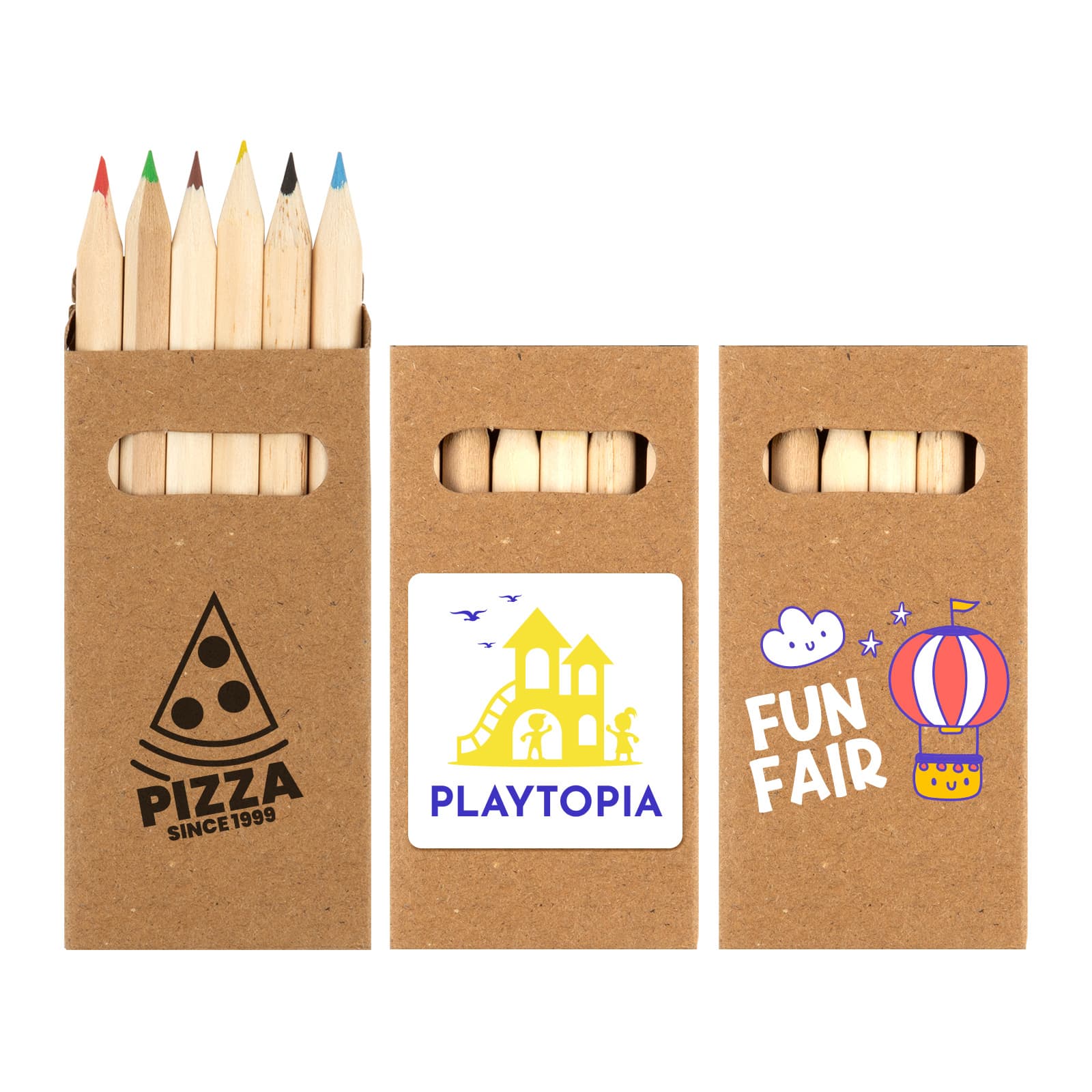 A coloured pencil set featuring wooden pencils in various colors, packaged in a kraft paper box with branding. Tourer Pencil Set - Image 1