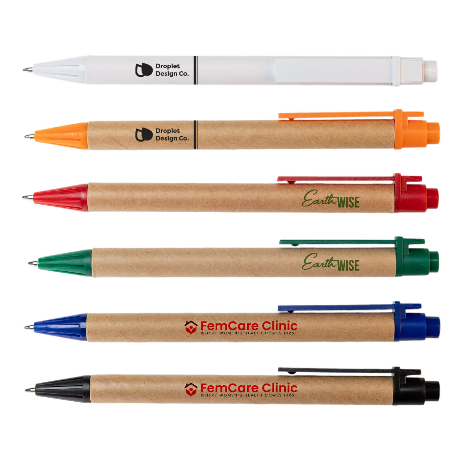Various pens in white, orange, red, green, and blue, with a cardboard body and branded logos. Matador Cardboard Pen - Image 1