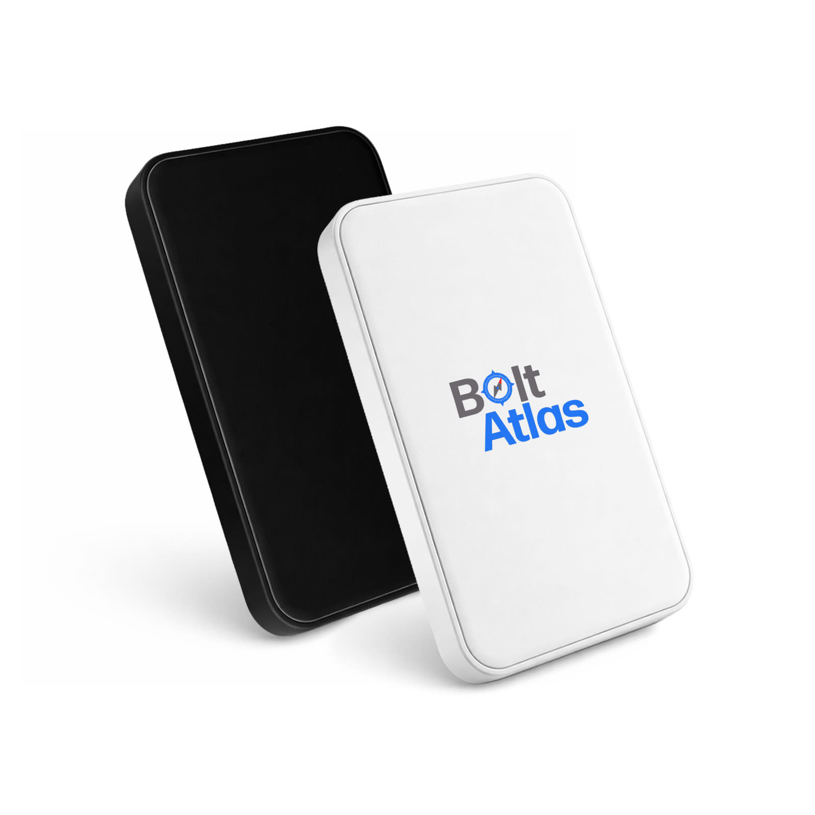 A solid state power bank in black and white, featuring a logo on the front. Dynamo Solid State Power Bank - Image 1