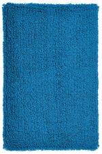 A fluffy blue bath mat with a textured surface and rectangular shape, ideal for adding comfort to any bathroom.