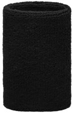 A black sporty wristband made of textured fabric, designed for events or exhibitions. It features a logo.