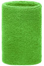 A green sporty wristband made of a textured fabric, featuring a simple design and an unobtrusive logo.