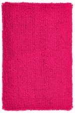 A vibrant pink wristband with a fluffy texture, featuring a logo or branding. Ideal for events and exhibitions.