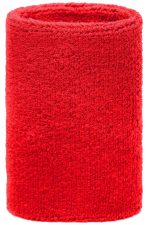 A red sporty wristband made of soft, textured material, featuring a circular design with an inner hollow.