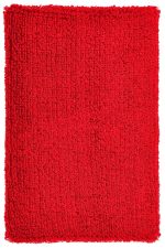 A textured red wristband with a fuzzy surface, suitable for events and exhibitions, featuring a branding logo.